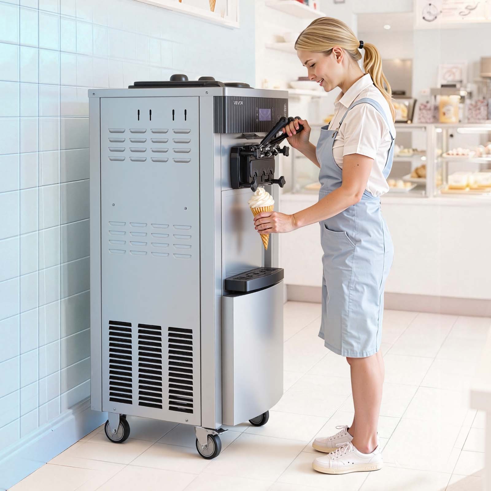 VEVOR Commercial Ice Cream Machine 2200W Pre-Cooling Ice Cream Maker 3 Flavors