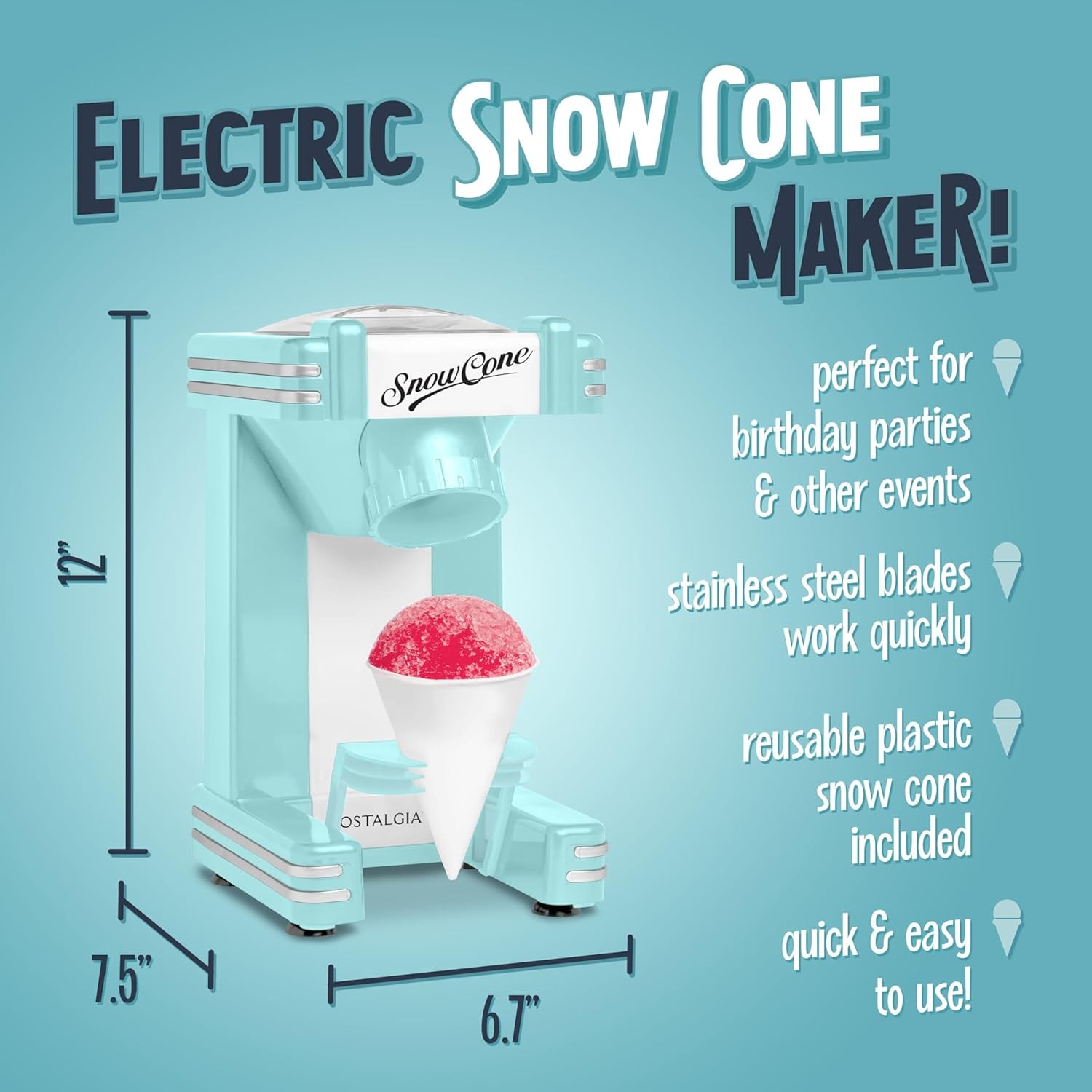 Nostalgia Retro Snow Cone Machine – Single-Serve Countertop Size – Shaved Ice Ma