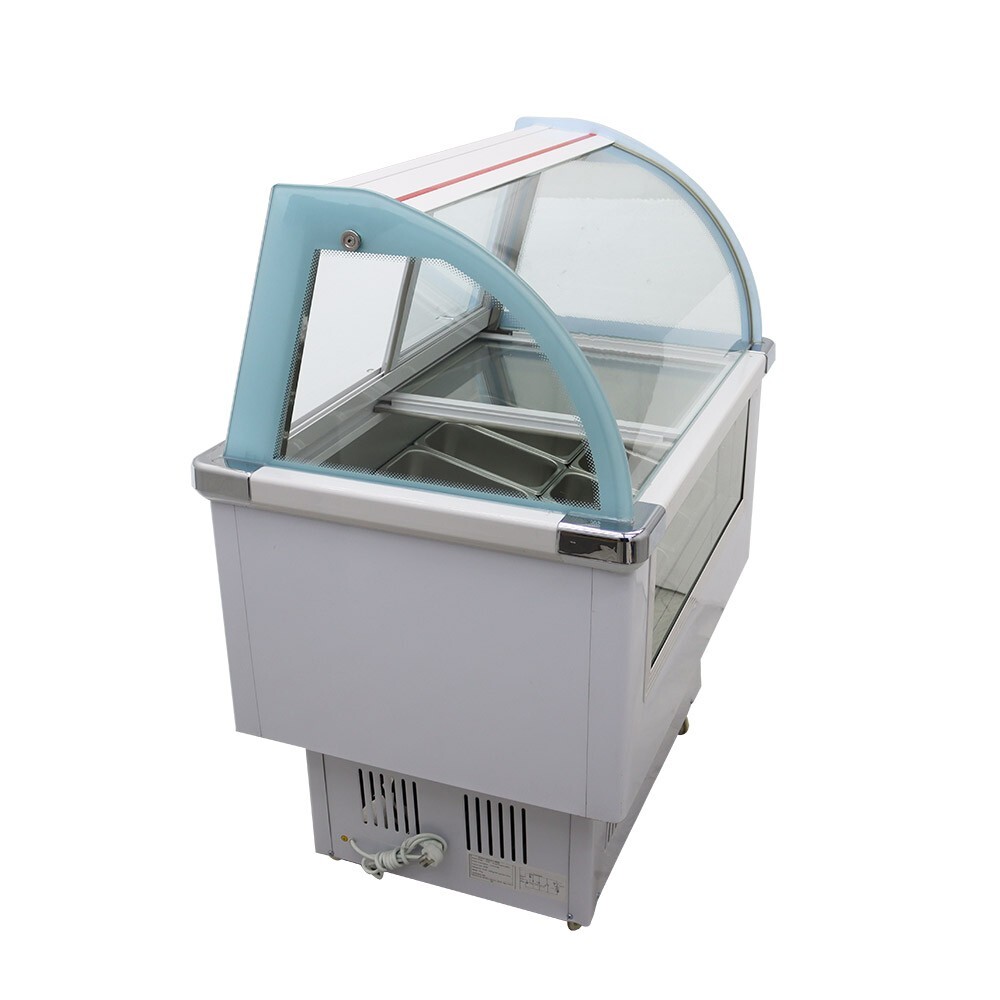 220V 10 Pan Ice Cream Showcase Hard Ice Cream Freezer Case with LED Light 180W