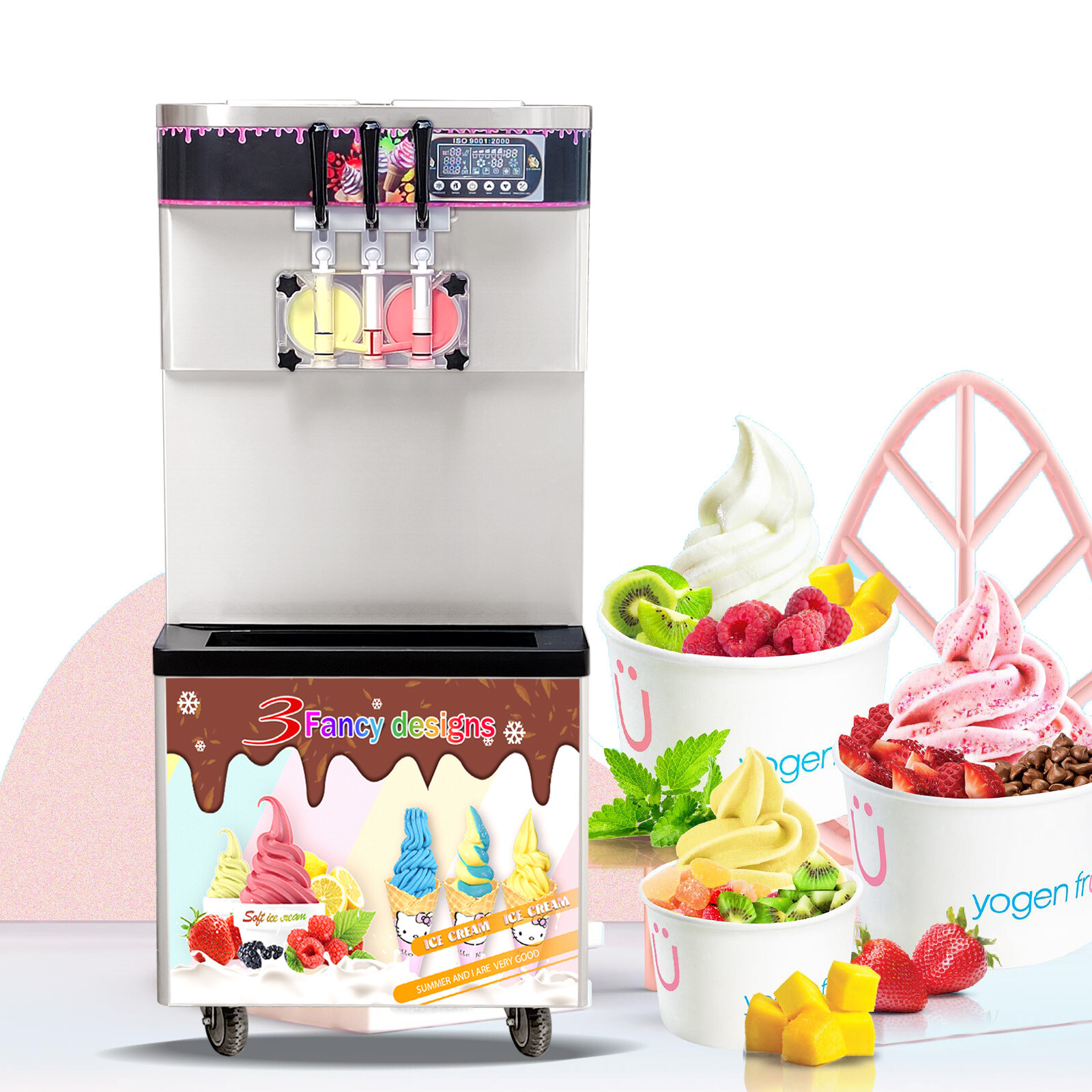 Kolice Commercial 3 flavors Soft Ice Cream Machine, 2+1 mixed flavors