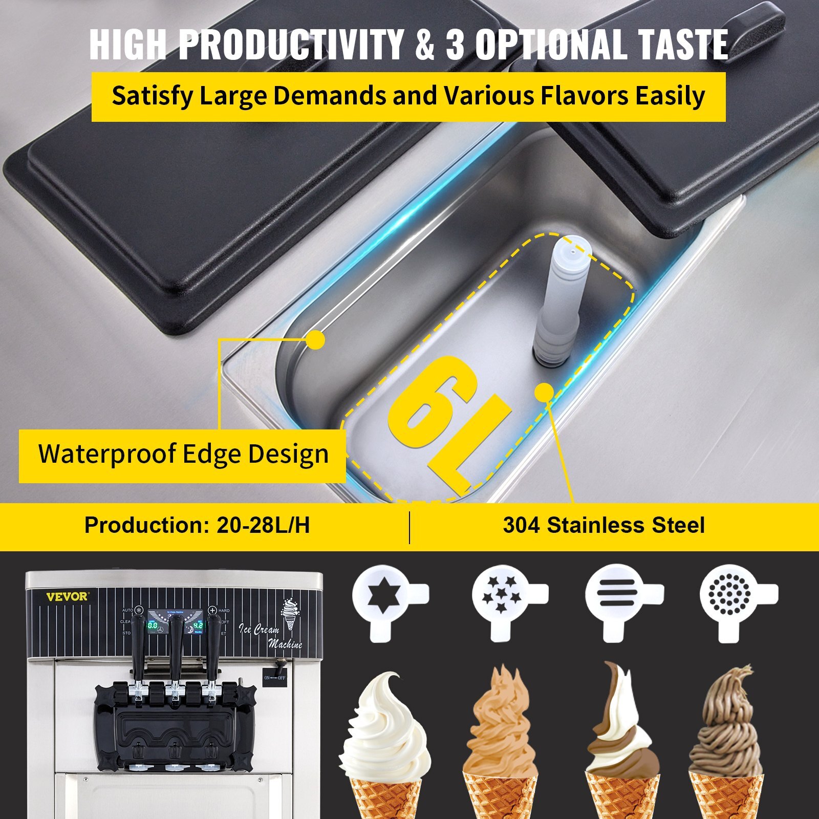 18-28L/H Flavor Soft Serve Ice Cream Machine Maker Commercial Yogurt Maker