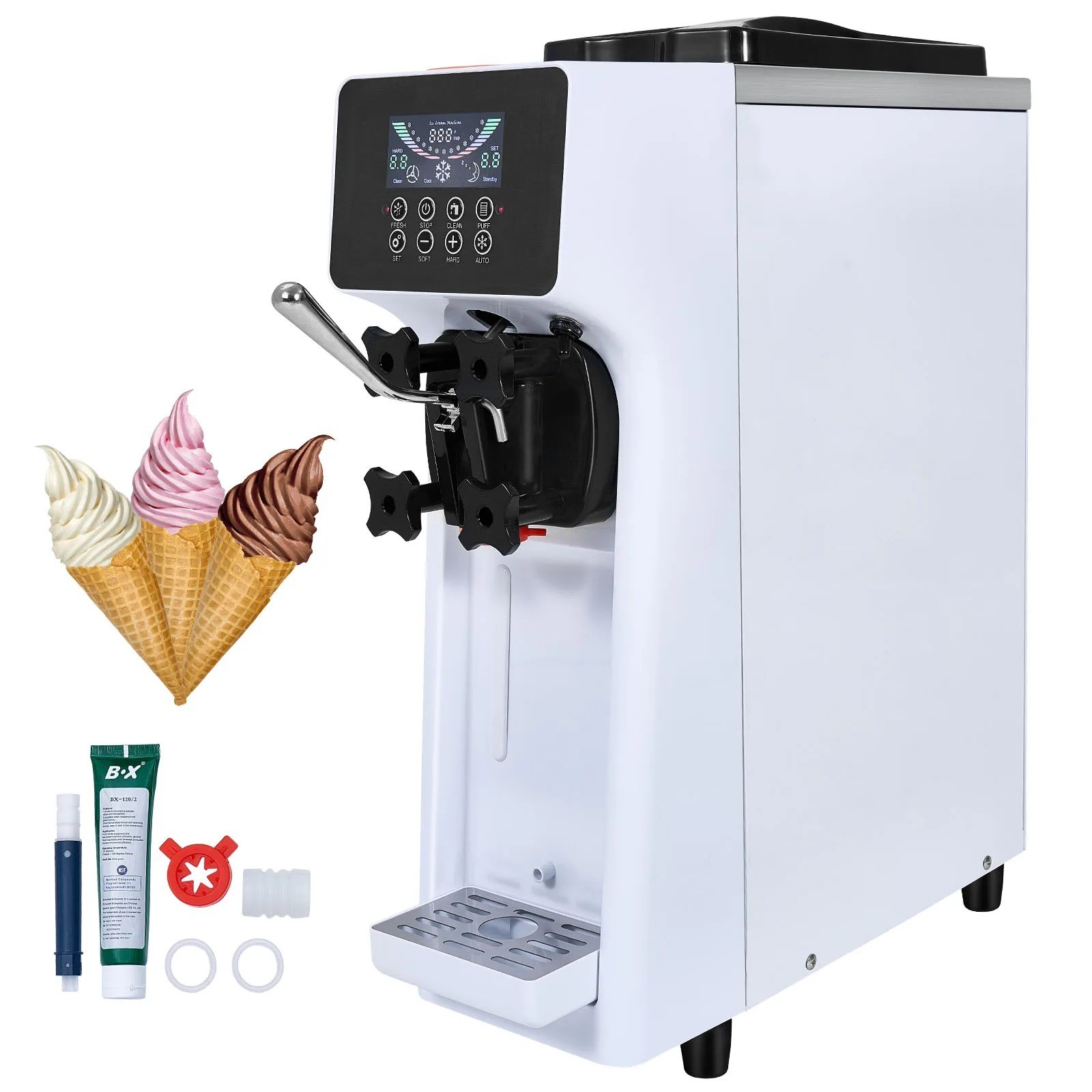 Commercial Ice Cream Maker, 10-20L/H Yield, 1000W Countertop Soft Serve Machine
