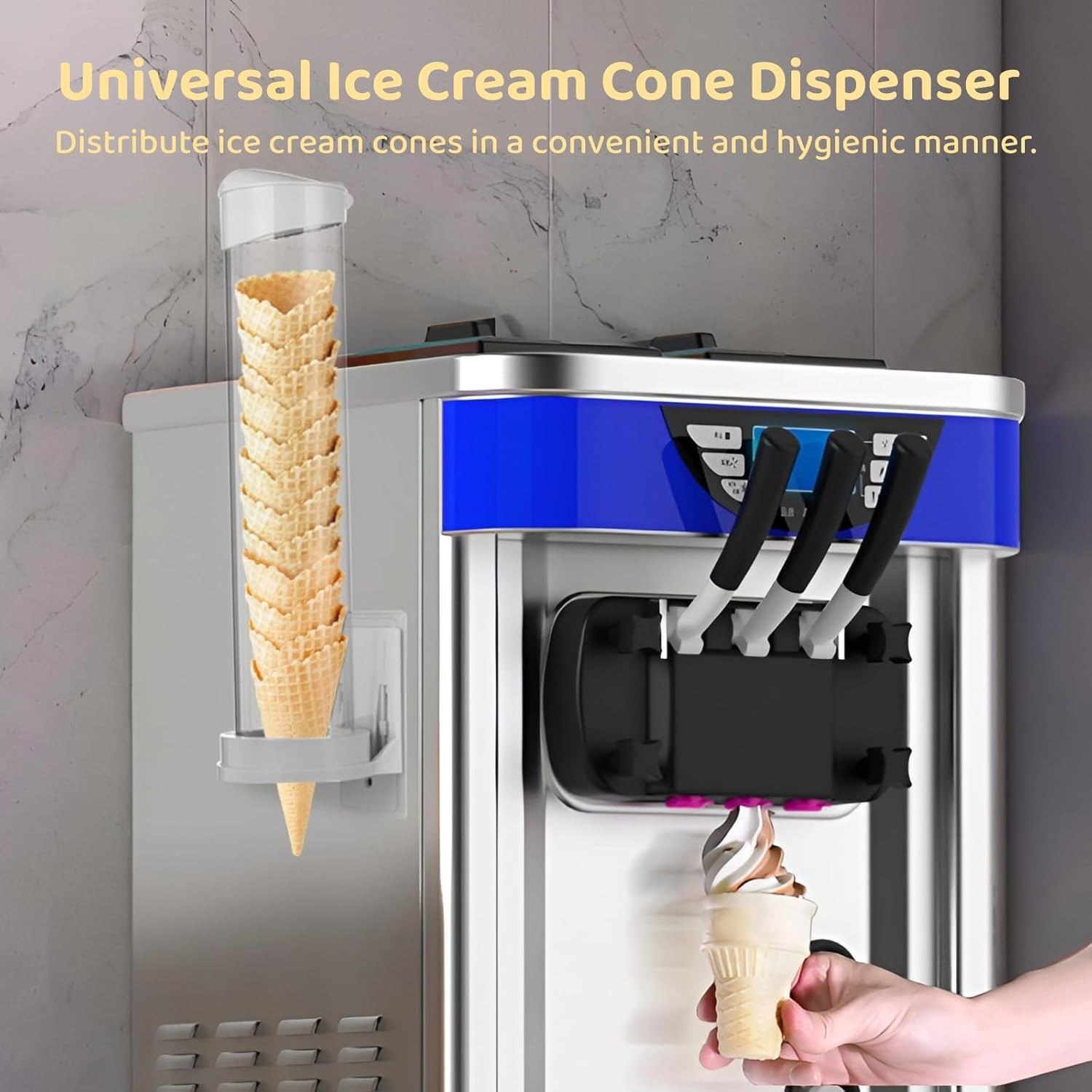 16” Resturant Ice Cream Cone Dispenser (Commercial), Fit for Most Cone & Waffle