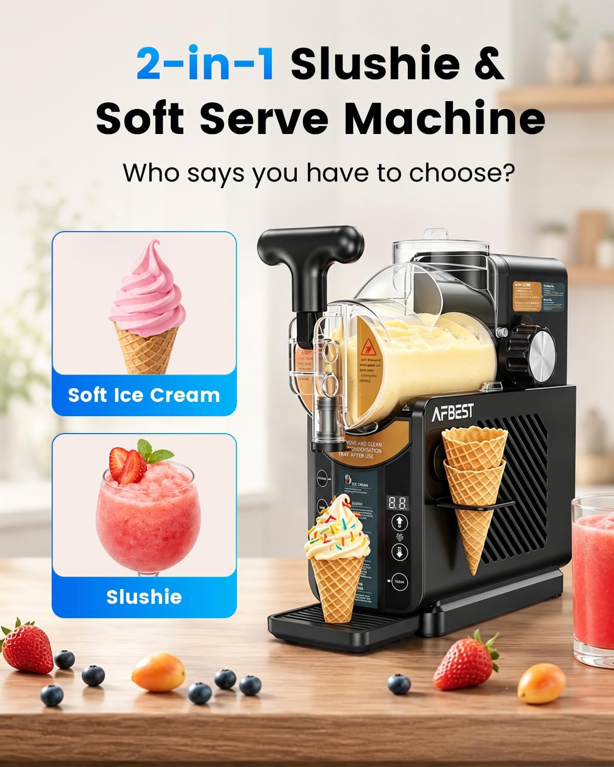 68 Oz Slushie Machine Soft Serve Ice Cream Milkshak Frozen Drink 5 Preset Modes