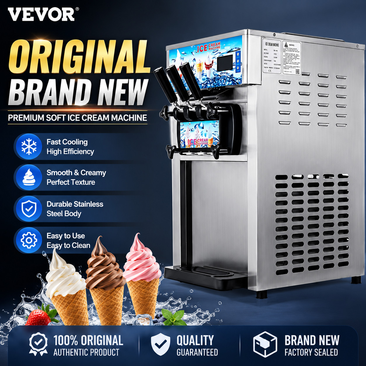 Commercial Soft Serve Ice Cream Machine with Smart LCD Control Panel System Pro!
