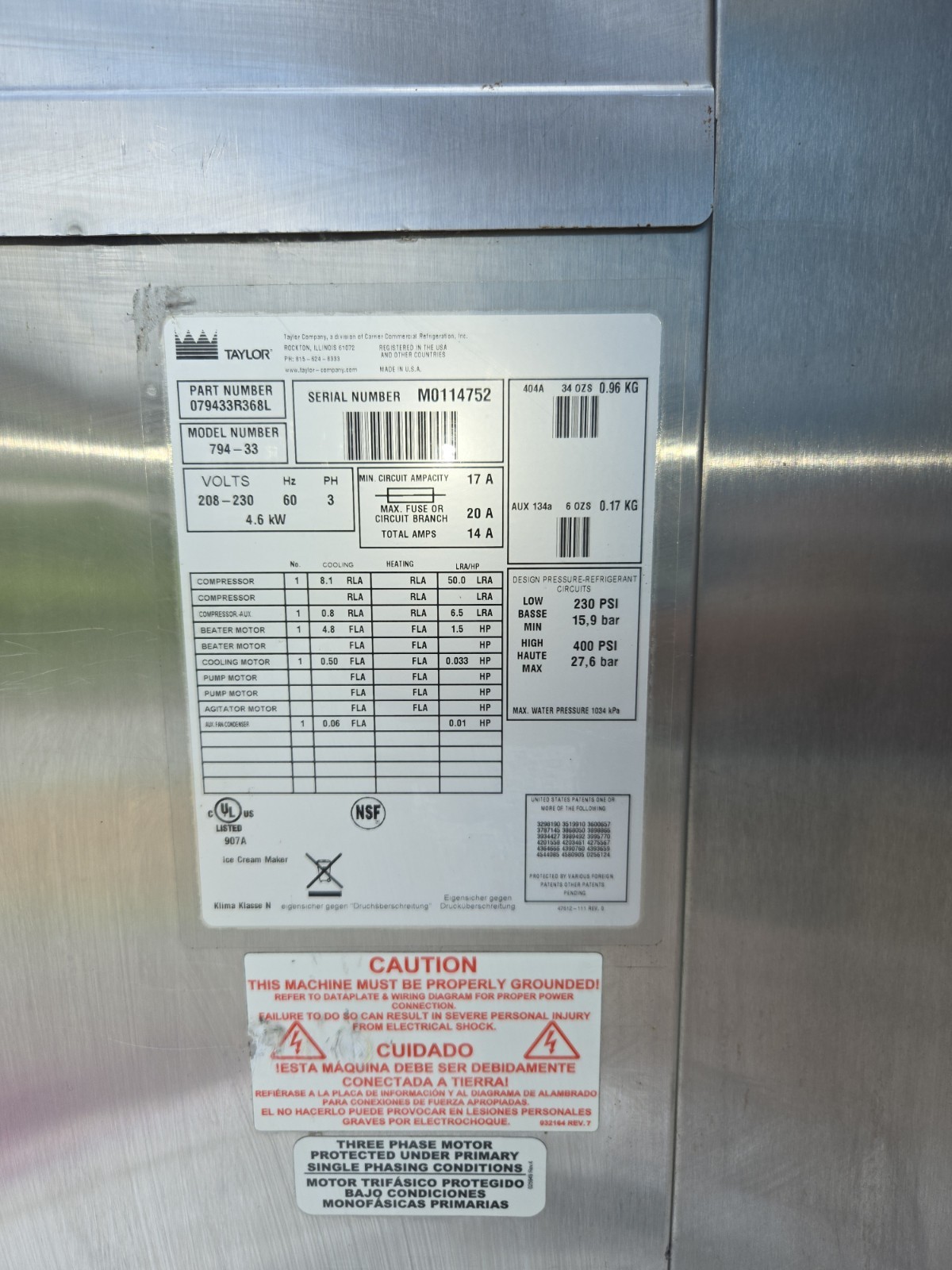 ONE Taylor ice cream machine 794-33 Water cooled, 3ph