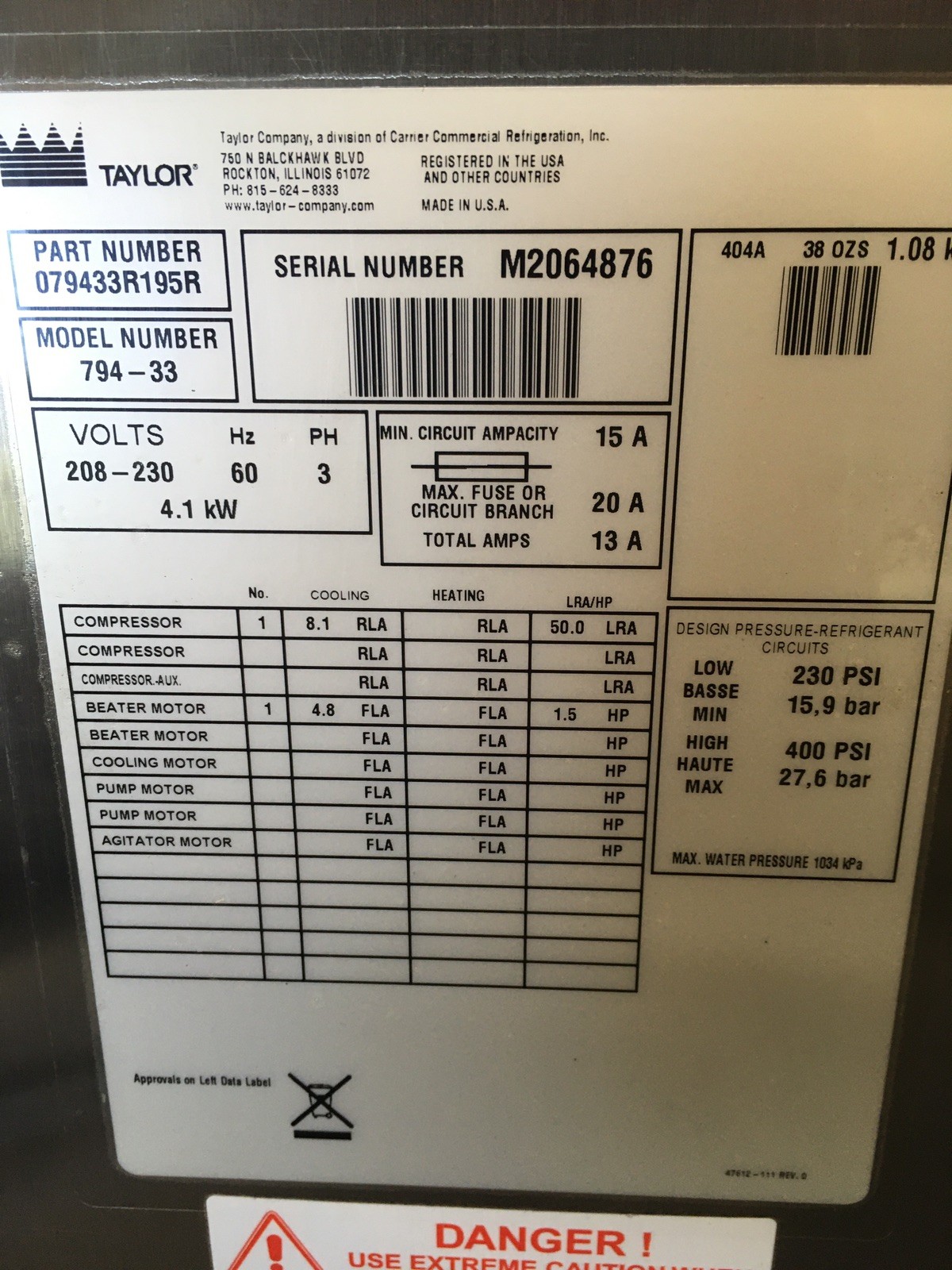 Taylor 794-33 Ice Cream Yogurt Machine Water cooled 3 Phase 2012 Totally Rebuilt