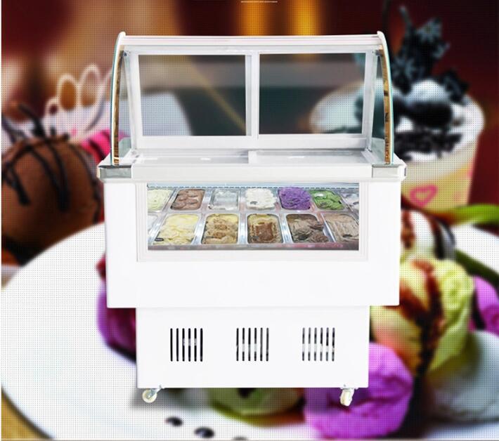 12 PAN Hard Ice Cream Dipping Cabinet Freezer Display Cabinet 220V with Wheels