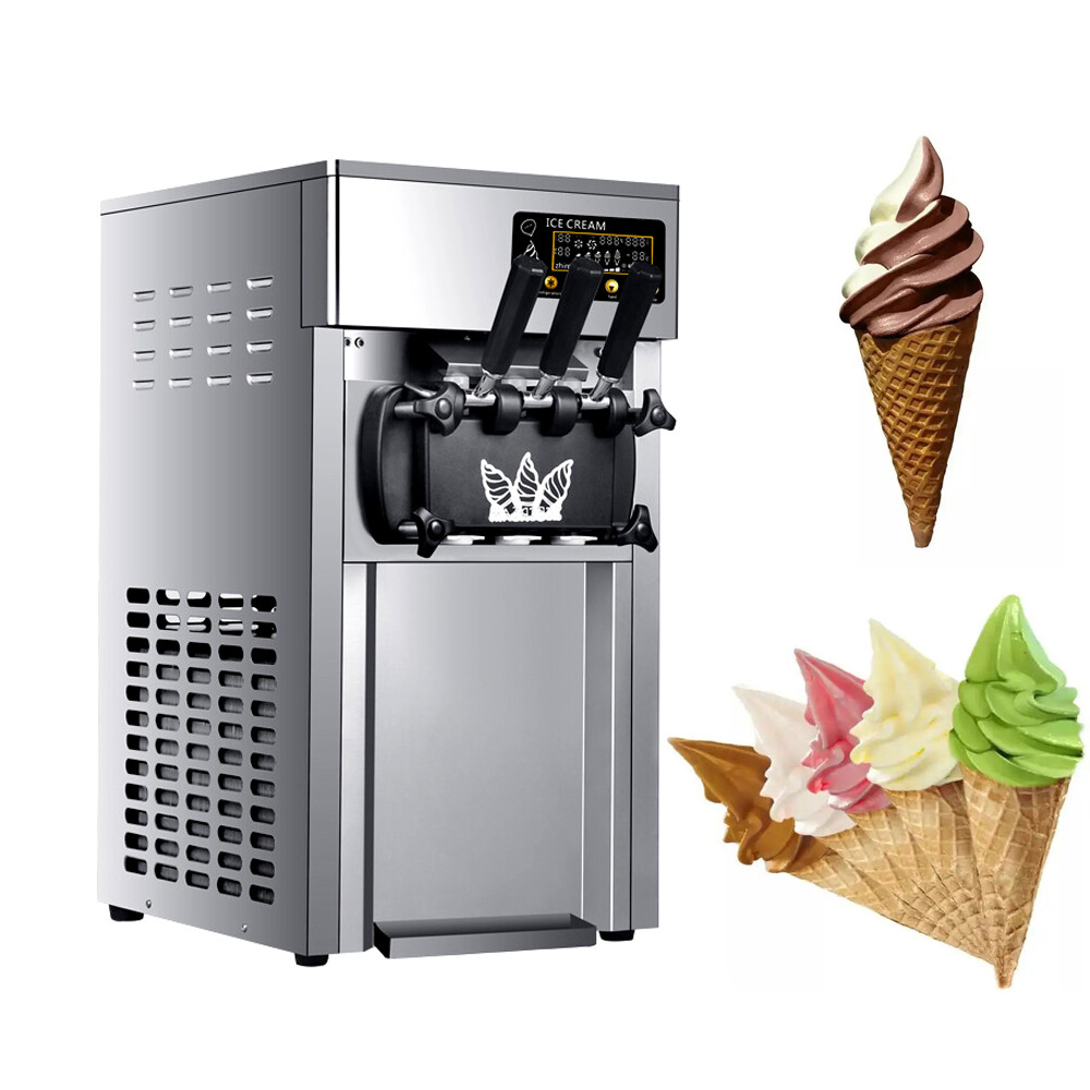 TECHTONGDA 3 Flavor Soft Serve Ice Cream Machine Countertop Ice-cream Cone 1200w