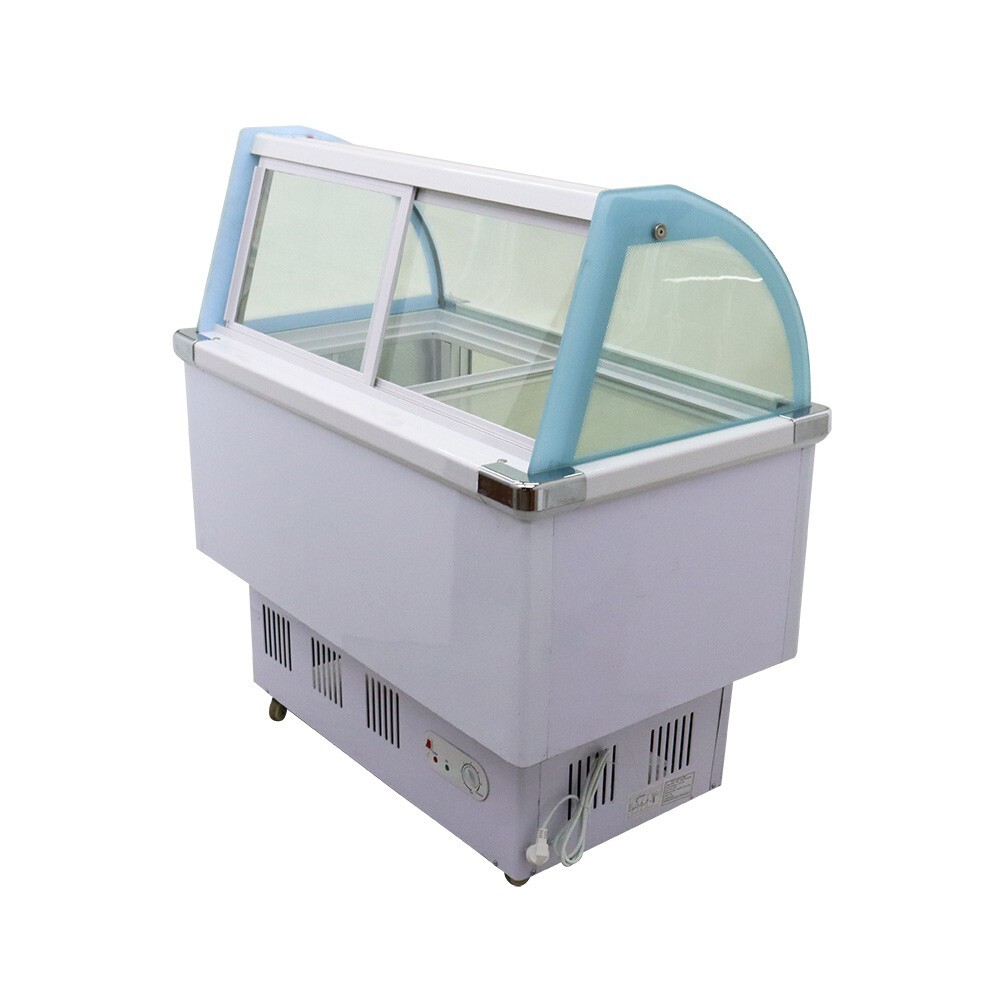 12 Pan Ice Cream Showcase Tempered Glass Freezer Display with LED Light 220V