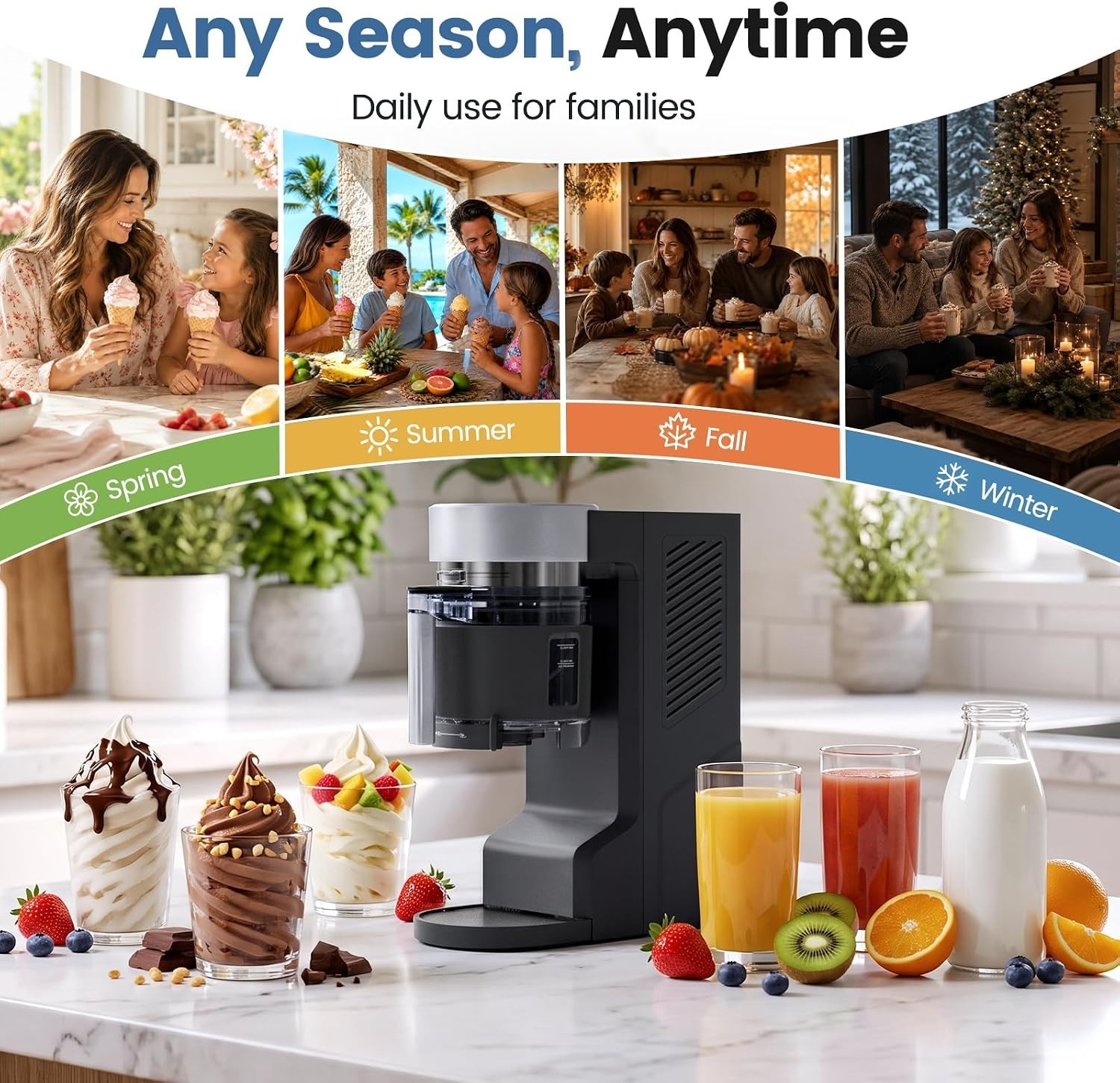 8-in-1 Compact Ice Cream Machine for Soft Serve Ice Cream, Slushie & Milkshake