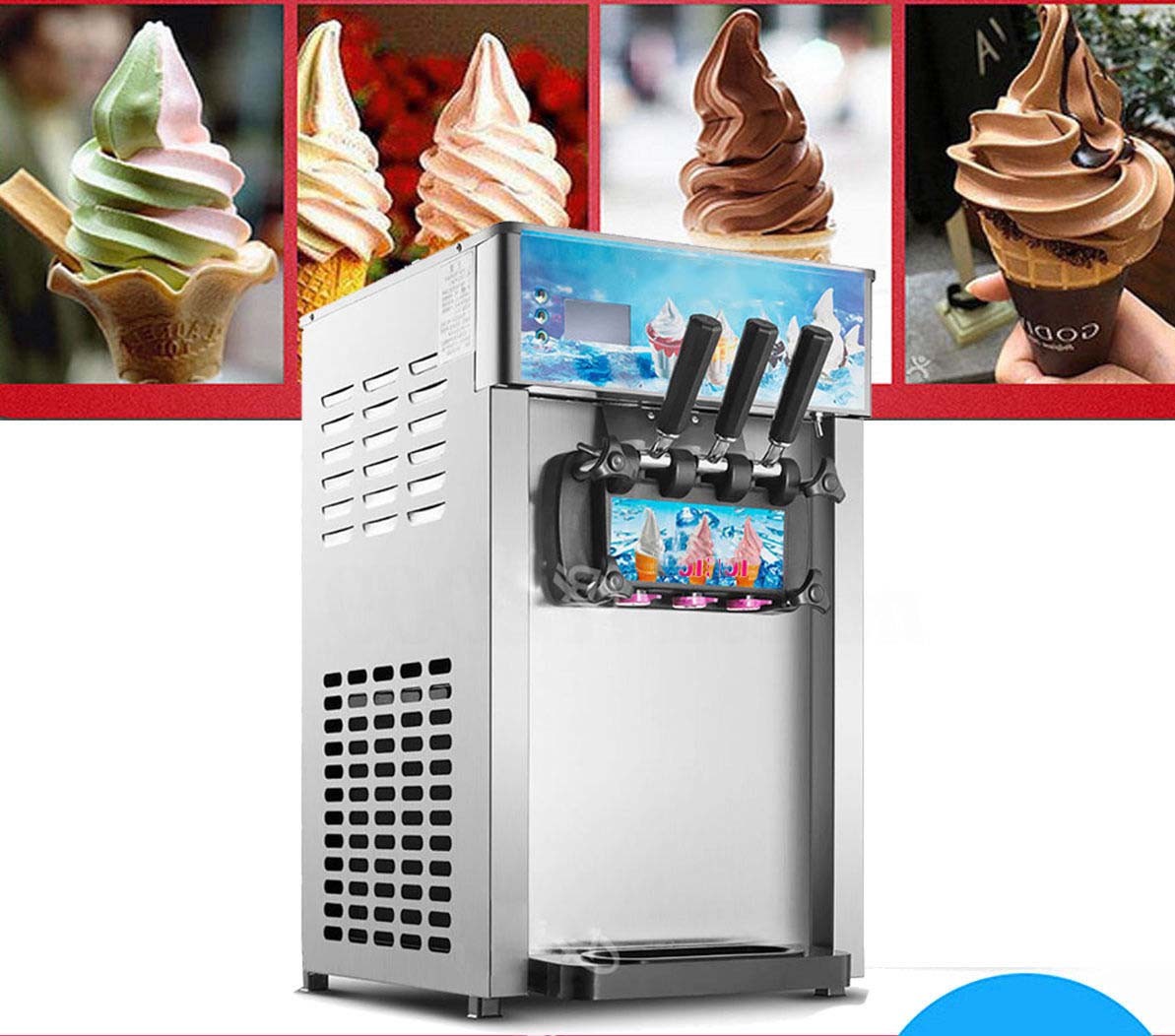 Soft Serve Ice Cream Machine 3 Flavors Frozen Yogurt Maker Cone Table Type
