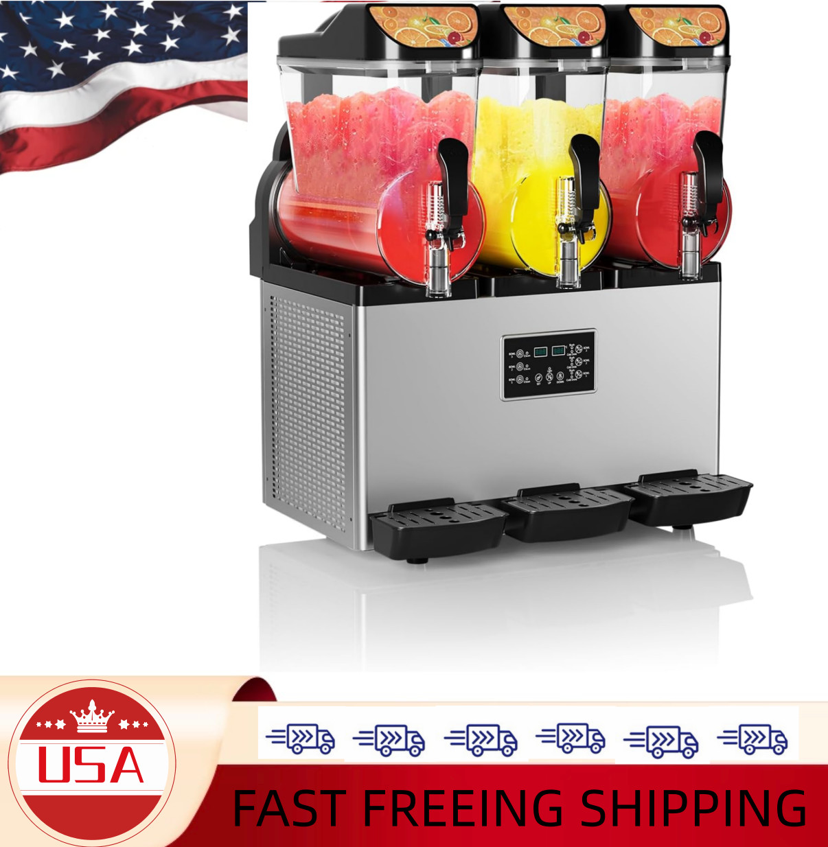 ⚡Commercial Slushy Machine 15Lx3, Tainless Steel Smoothie Frozen Drink Maker wit
