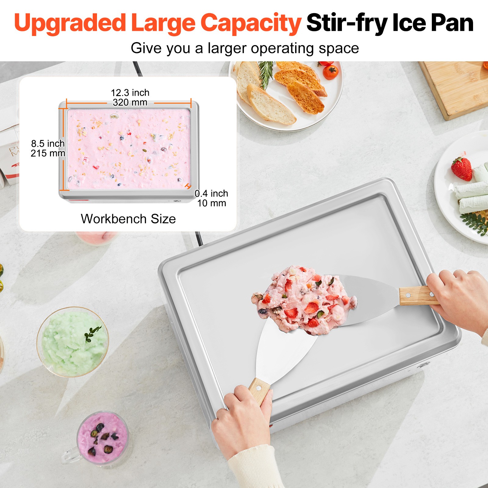 VEVOR Fried Ice Cream Roll Machine Rolled Ice Cream Maker 12.6 x 8.5 inch Pan