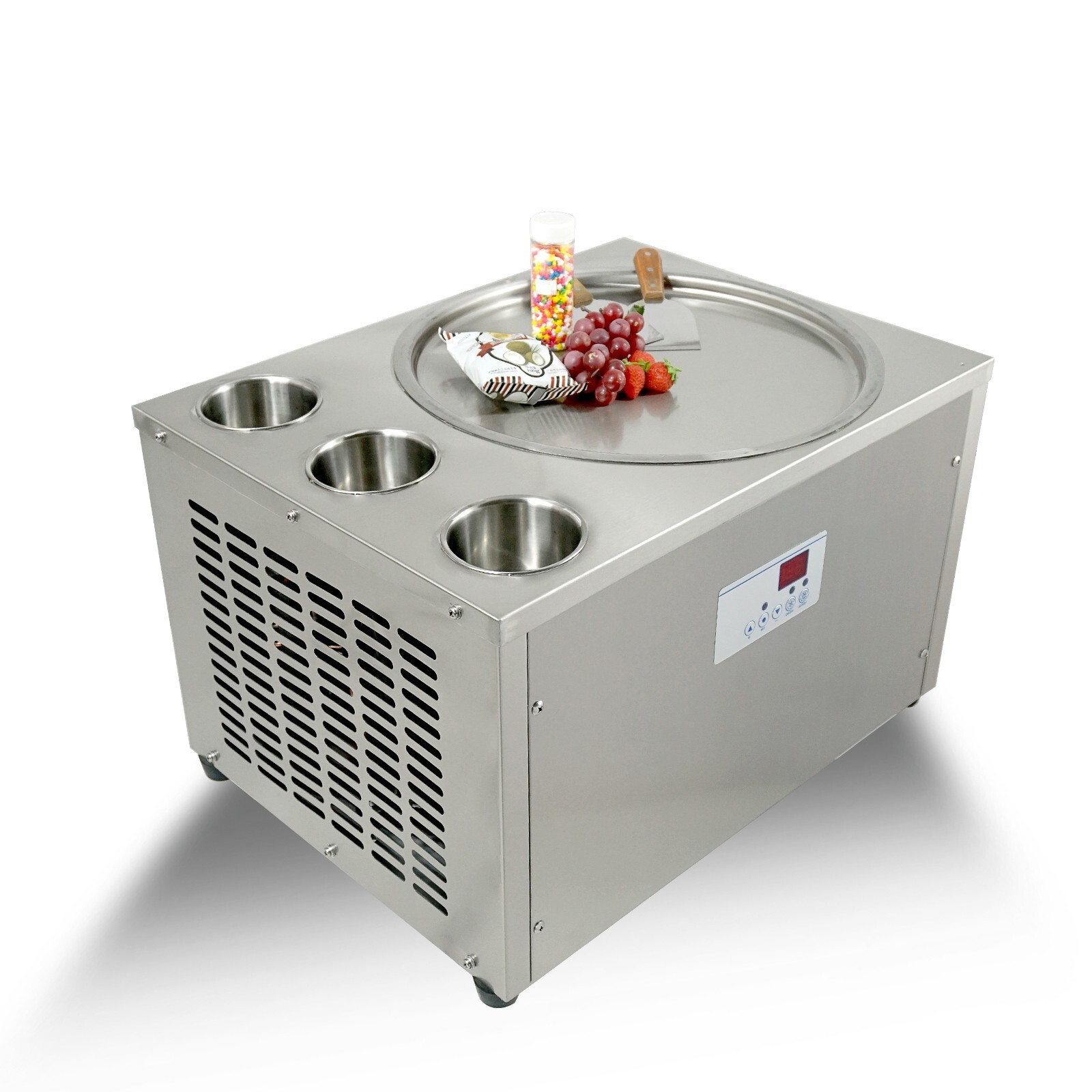USA Kolice Commercial tabletop round pan rolled ice cream machine with 3 buckets