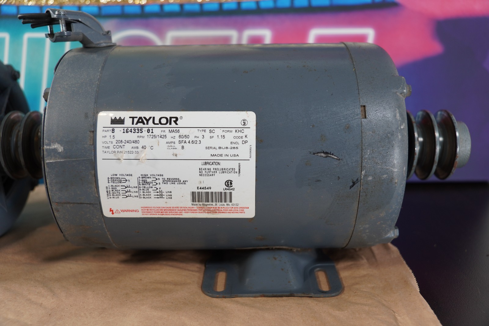 Taylor Beater Motor 3ph 021522-33 / 021522 750, 751, 754, 793, 794, c712, c713..