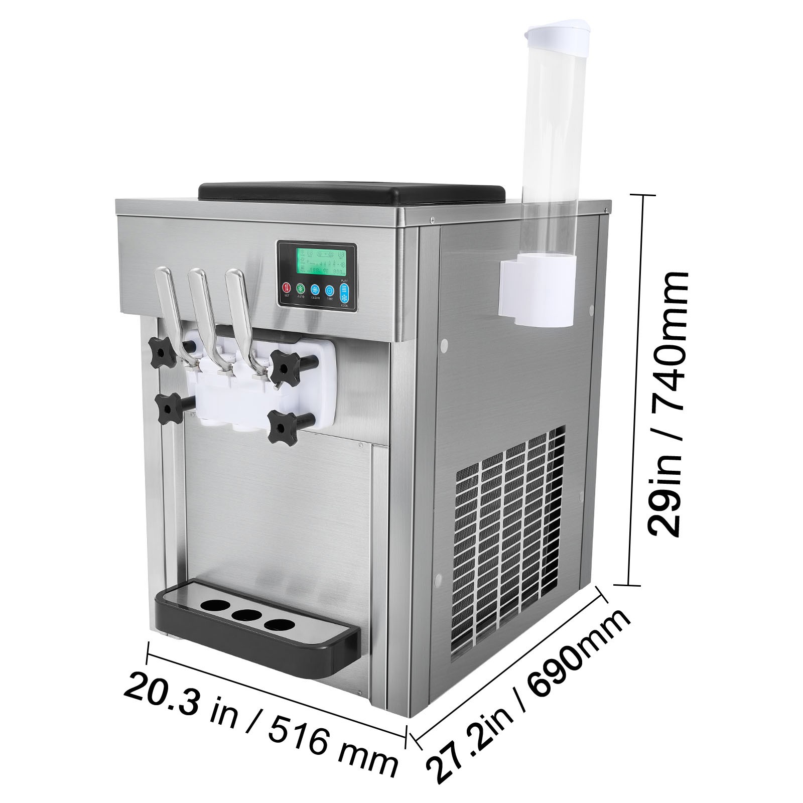 VEVOR Commercial Soft Serve Ice Cream Machine 20-28L/H Yield 3 Flavor Countertop