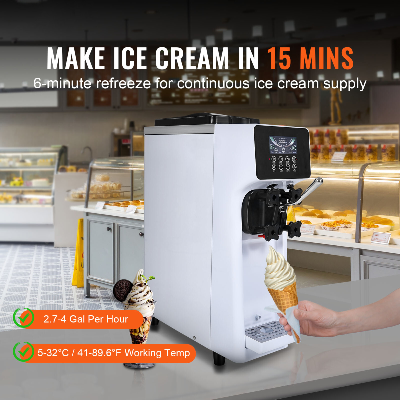 VEVOR Soft Serve Ice Cream Machine Maker 10L/H Yield Single Flavor Countertop
