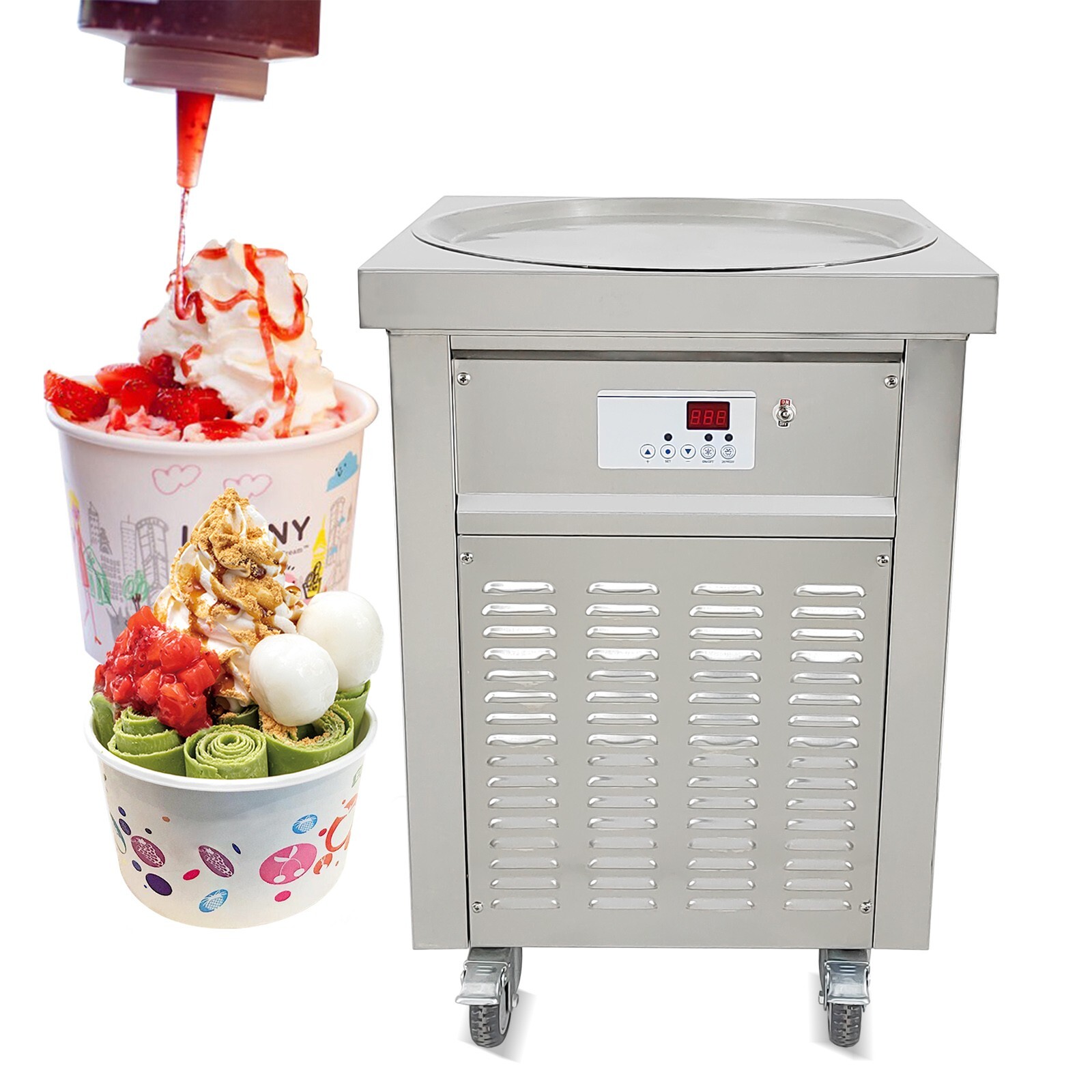 Kolice ETL Commercial Ice Cream Roll Machine, 22″ (55cm ) Single Round Ice Pan