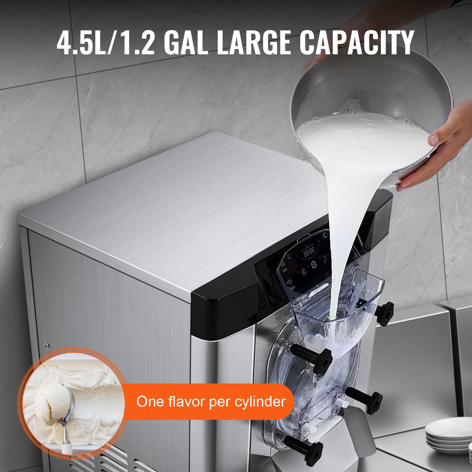VEVOR Commercial Soft/Hard Serve Ice Cream Machine Maker 10-44L/H Yield 3 Flavor