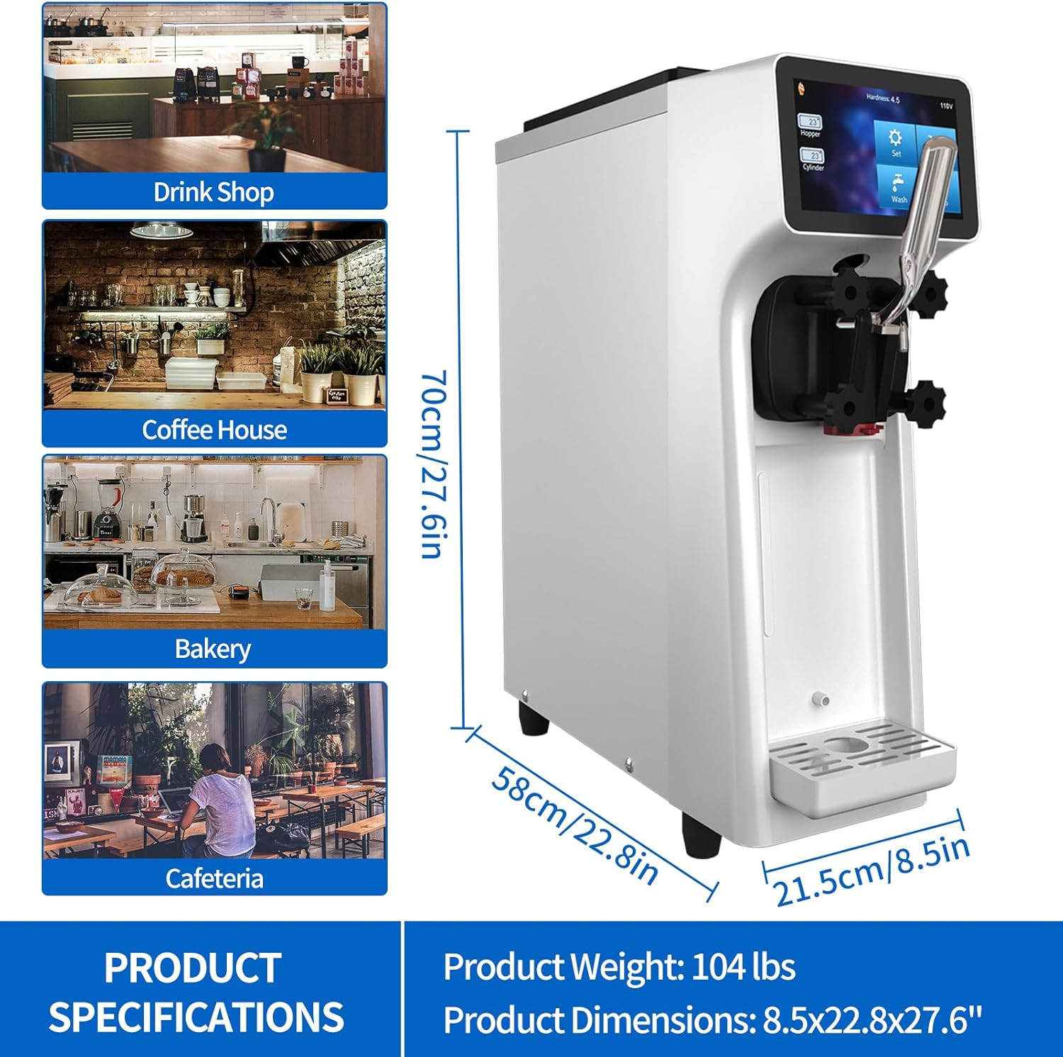 Commercial Ice Cream Machine – 1000W 110V Single Flavor Soft Serve Ice Cream Mak