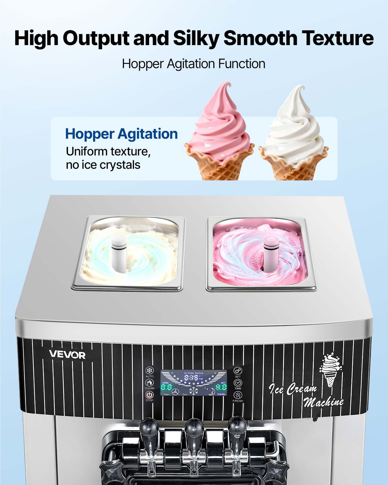 VEVOR Commercial Ice Cream Machine 2200W Pre-Cooling Ice Cream Maker 3 Flavors