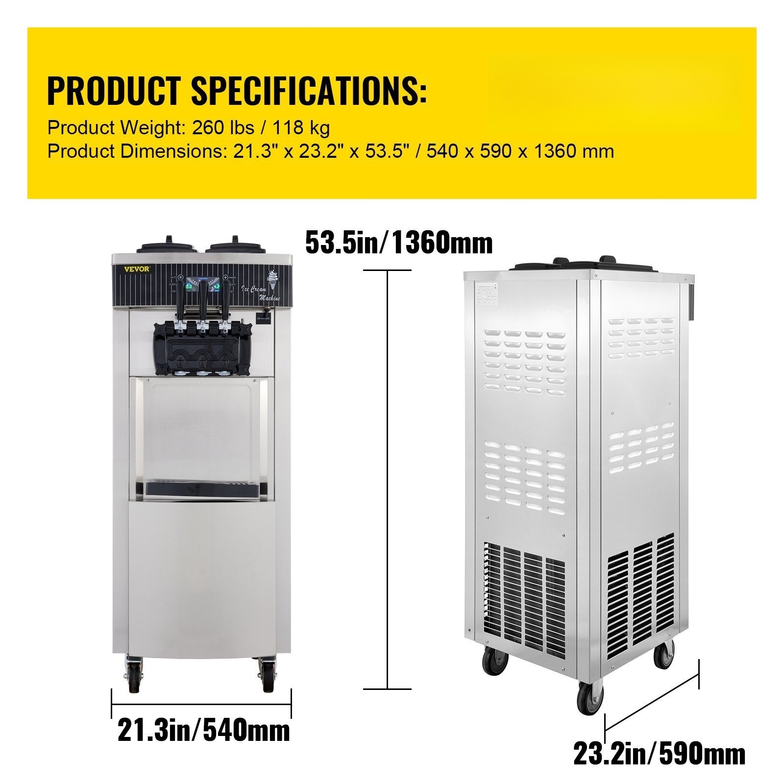 Commercial Ice Cream Machine 3-Flavor Soft Serve Ice Cream Maker High Production