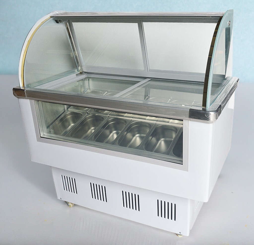 Gelato Freezer Dipping Cabinet 12 Pan Ice Cream Showcase Refrigerator 220V