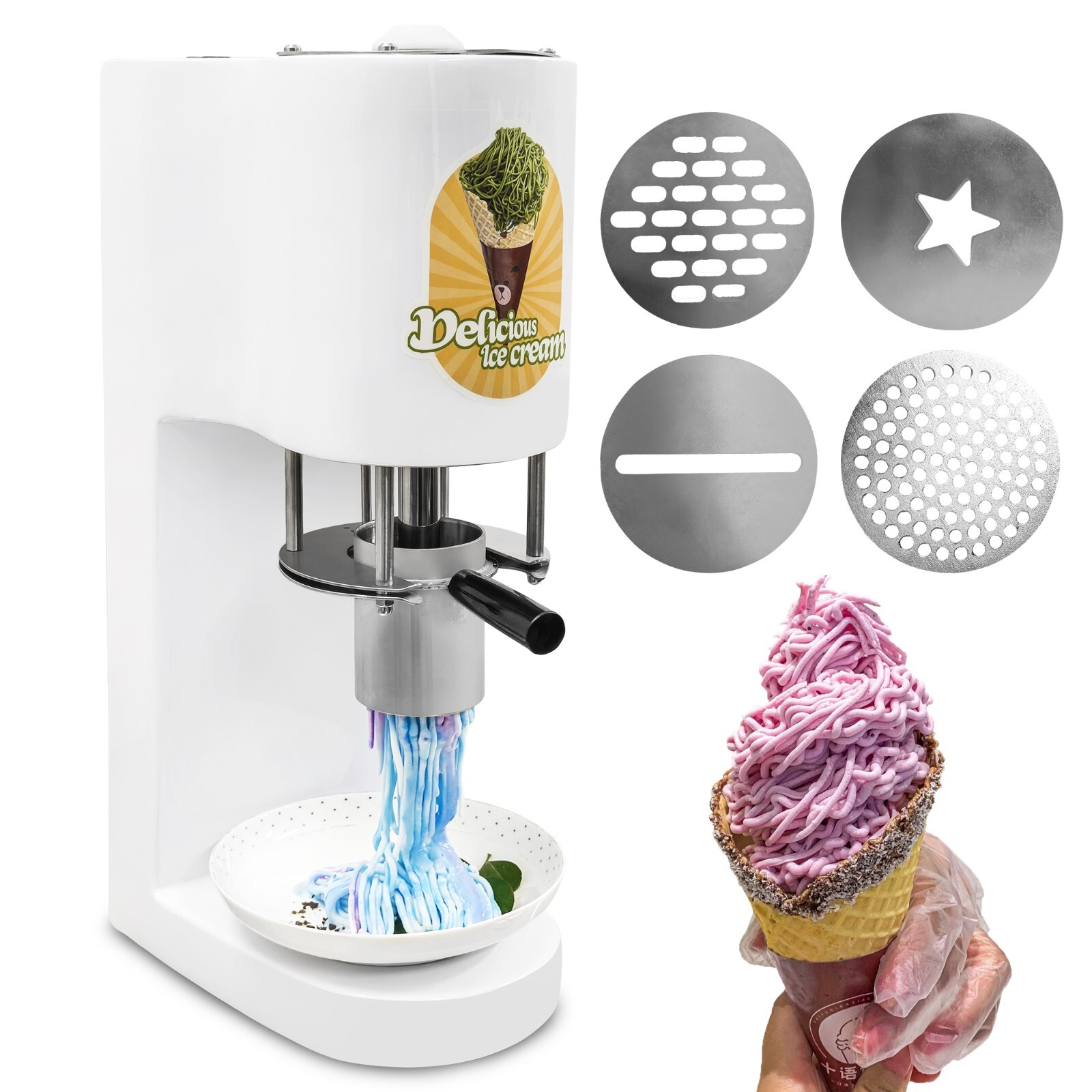 Commercial Spaghetti Ice Cream Maker Machine 4 Molds Stainless Steel 110V-220V