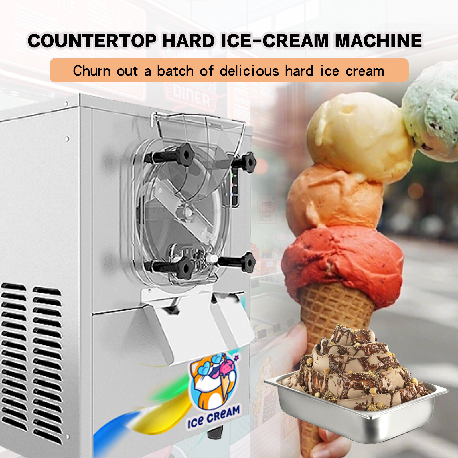 Kolice Tabletop Hard Ice Cream Machine,Ice Cream Machine,Gelato Ice Cream Maker