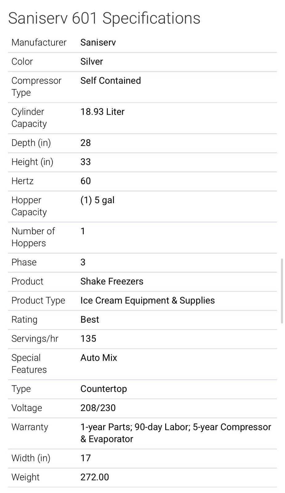 Saniserv 601 Countertop Shake Freezer, 1 Head, 1 HP Compressor, 208 230/60/3,NSF