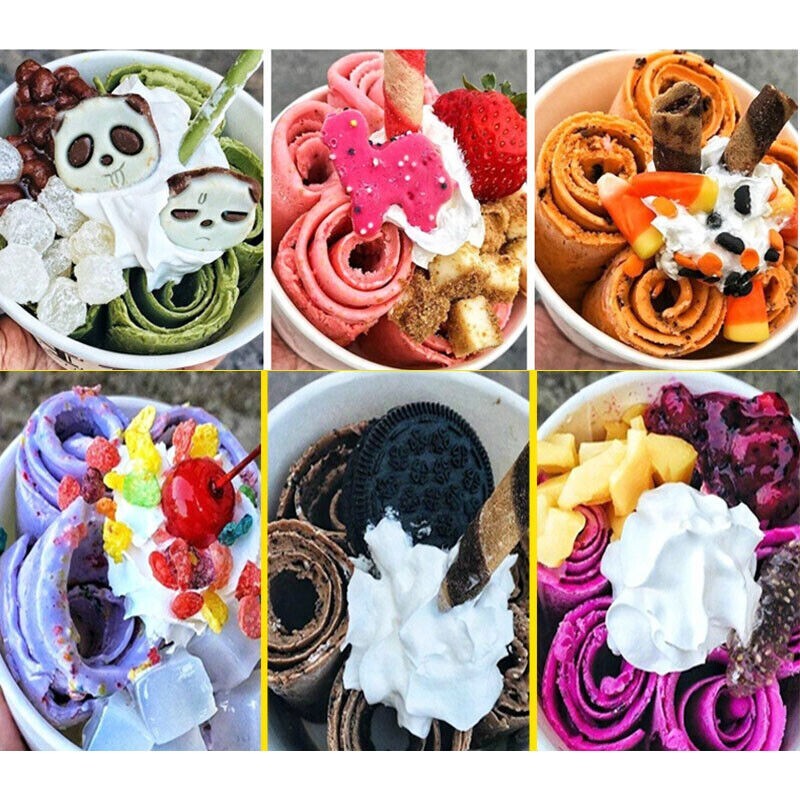 Electric Rolled Ice Cream Machine Cold Fried Yogurt Roll Fruit Milk Fry Pan