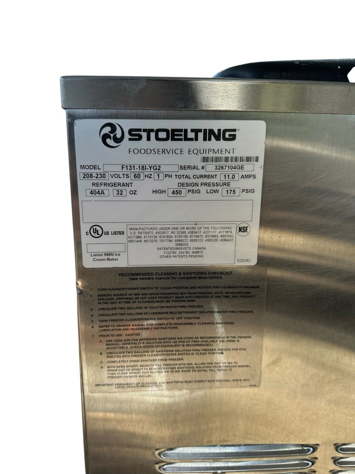 Stoelting F131-18l-YG2 Soft Serve Frozen Yogurt Ice Cream Machine