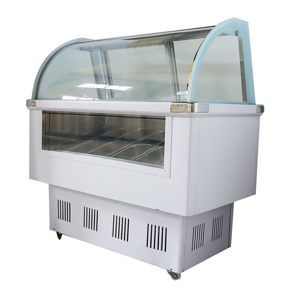 12 Pan Ice Cream Showcase Refrigerator Display Case Gelato Freezer with LED 220V