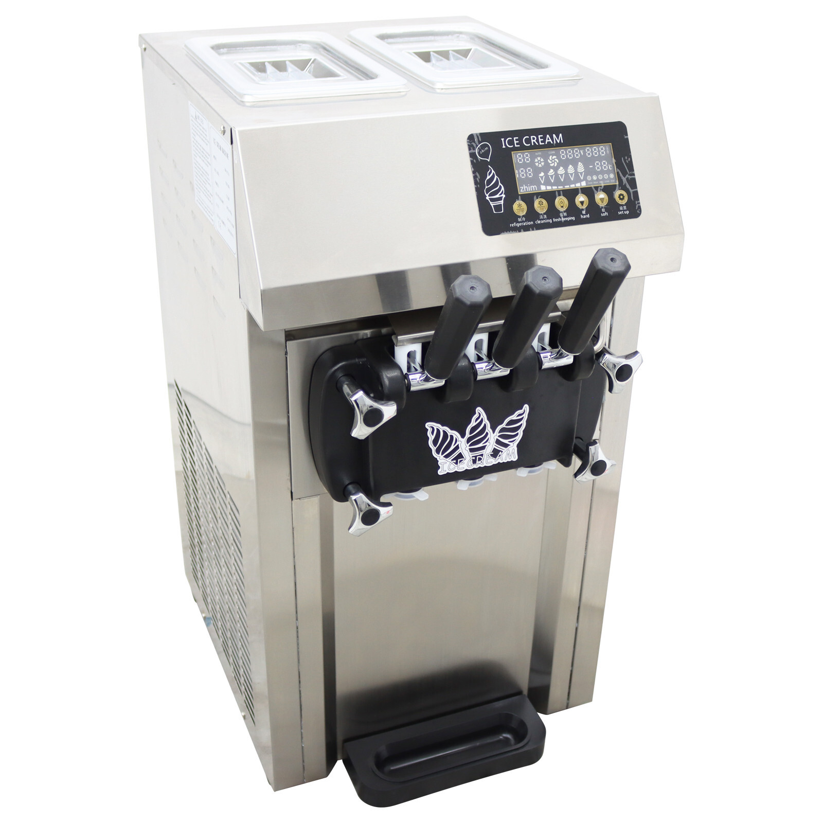 110V Three Flavors Auto Countertop Commercial Soft Serve Ice Cream Machine 1250W