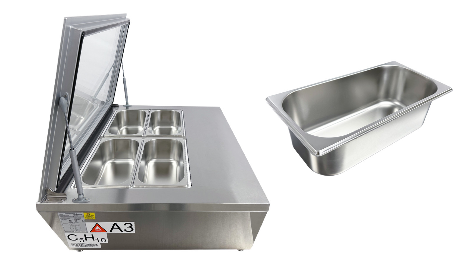 32″ W 4 Pan Countertop Gelato Ice Cream Display Freezer, Stainless Steel