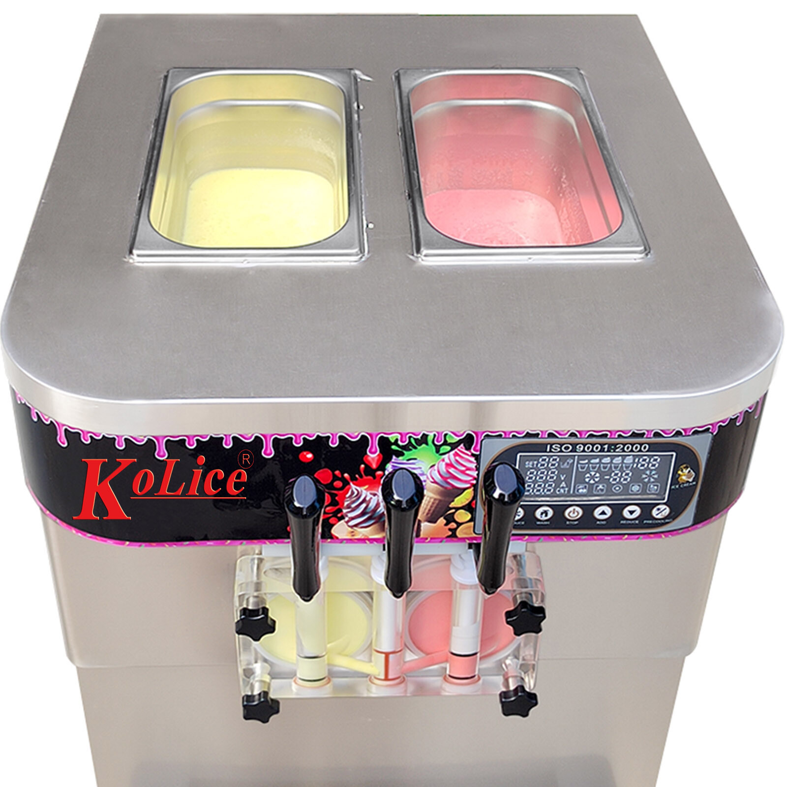 Kolice 3 Flavors Soft Serve Ice Cream Maker, Upper Tanks Refrigerated, 2+1 Mixed