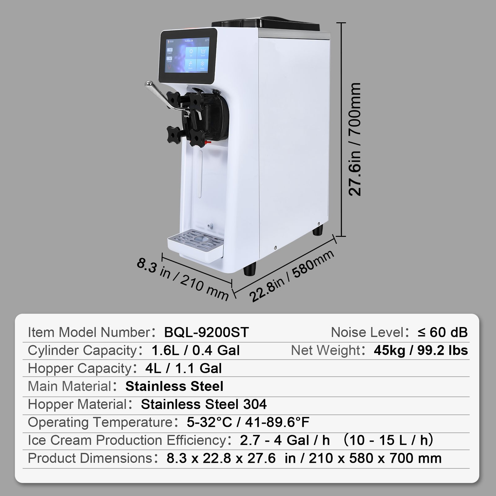 VEVOR Soft Serve Ice Cream Machine Maker 10L/H Yield Single Flavor Countertop