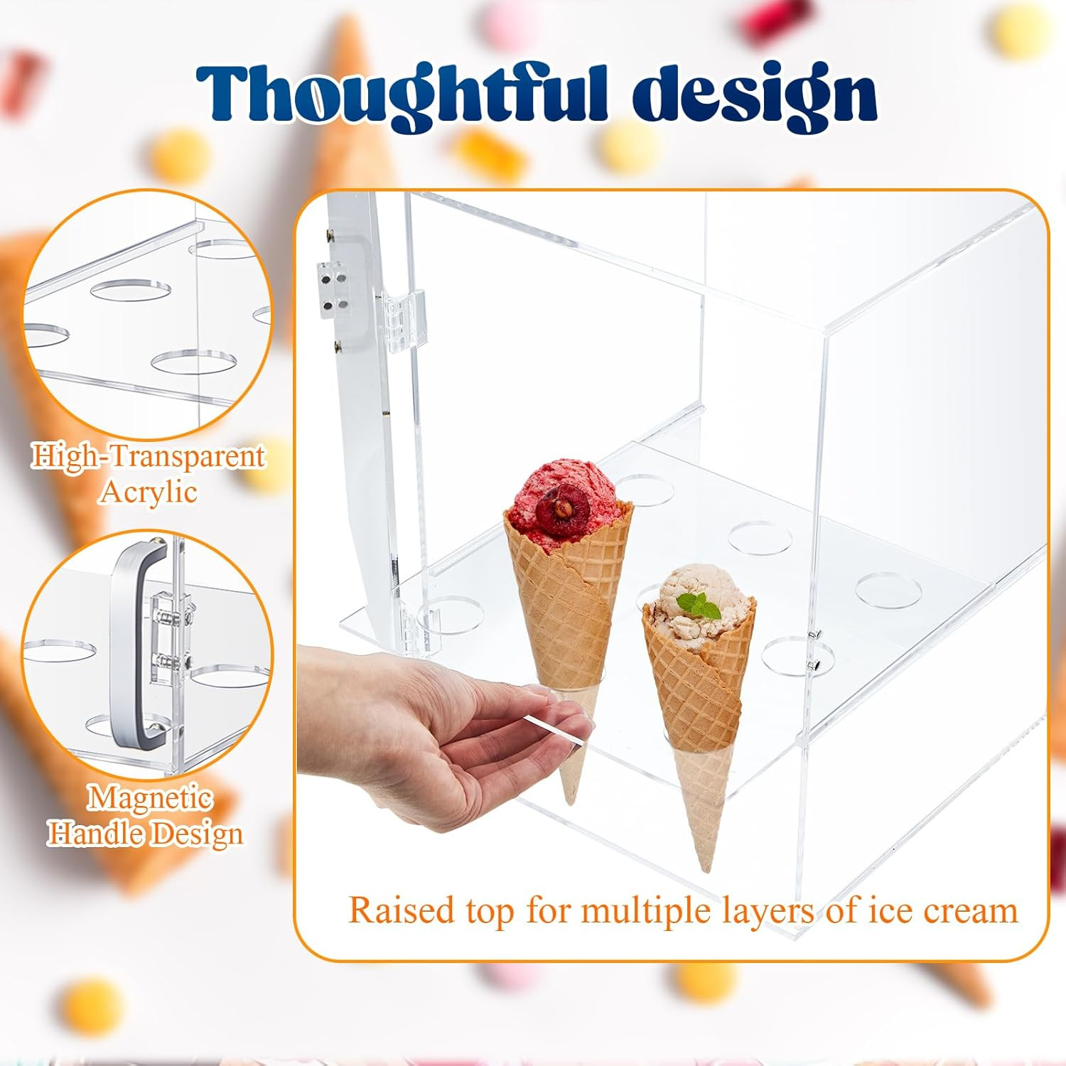 Acrylic Ice Cream Cone Holder 9 Holes Clear Waffle Cone Cabinet Transparent Ice