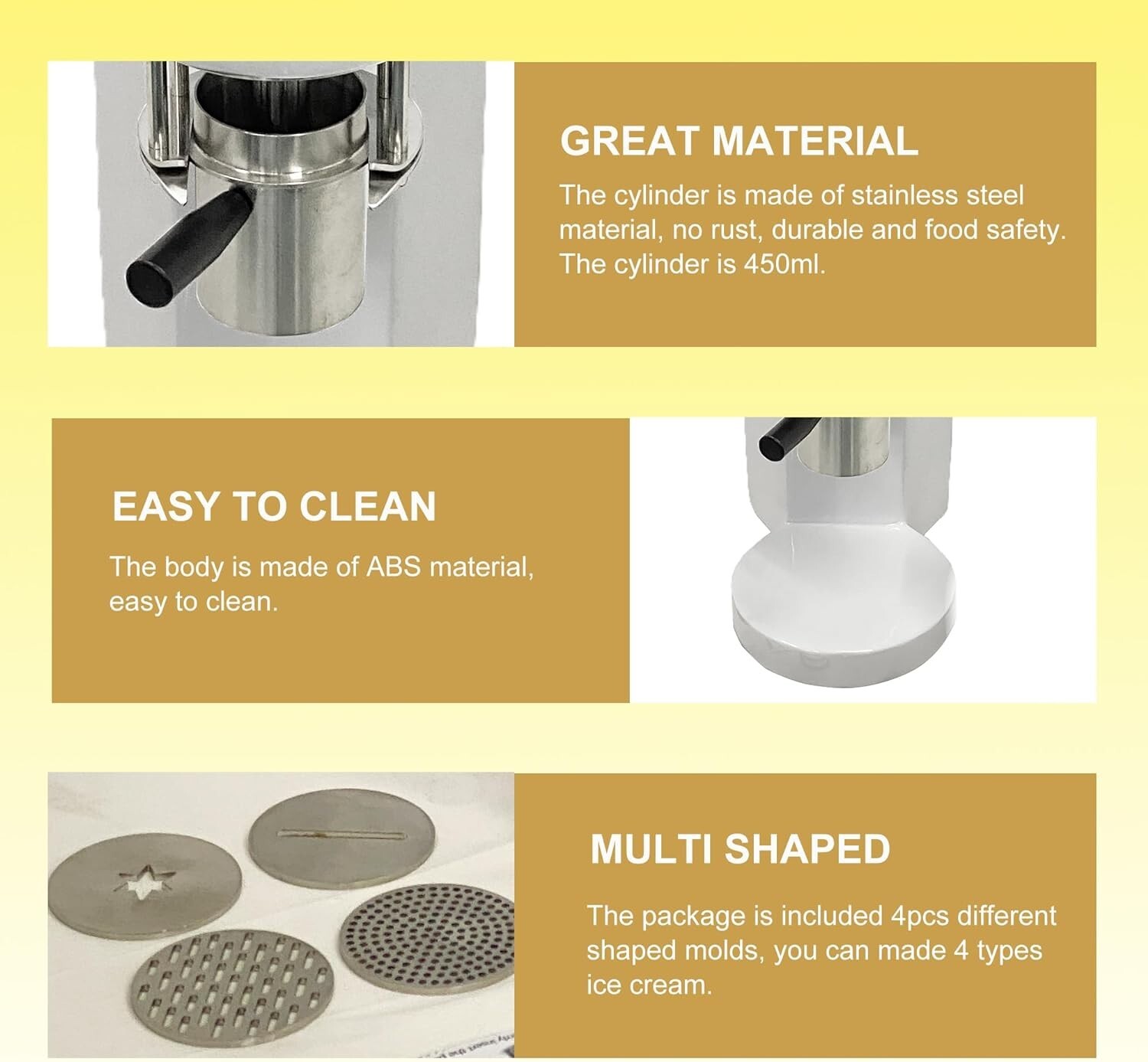 Commercial Spaghetti Ice Cream Maker Machine 4 Molds Stainless Steel 110V-220V