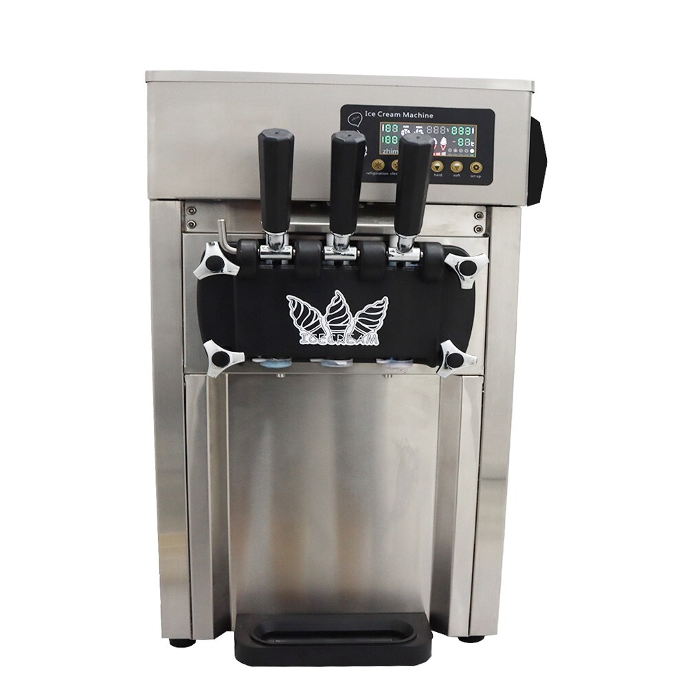 3 Flavor Soft Serve Ice Cream Machine Countertop 3.5L Two Hopper for Overnight