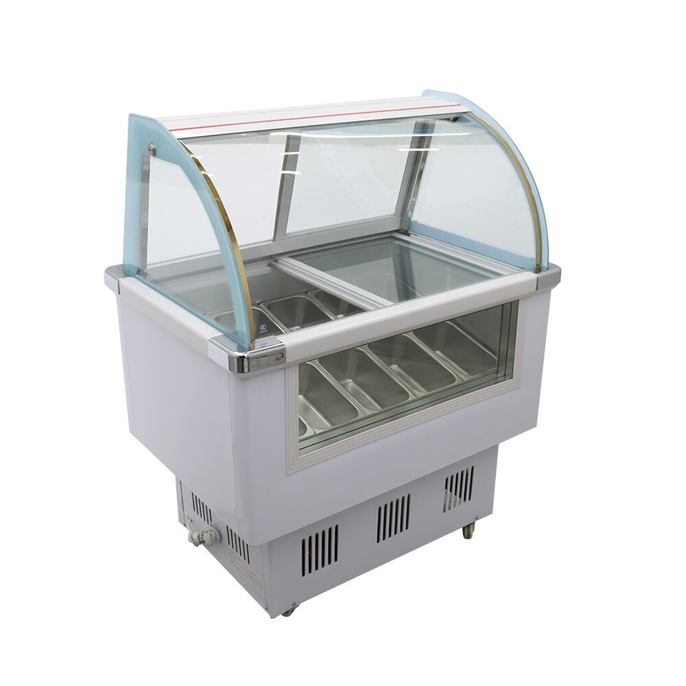 10 PAN Hard Ice Cream Showcase with LED Light Display Cabinet Freezer 220V 180W