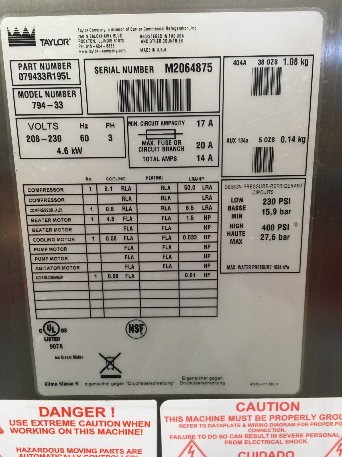 Taylor 794-33 Ice Cream Yogurt Machine Water cooled 3 Phase 2012 Totally Rebuilt