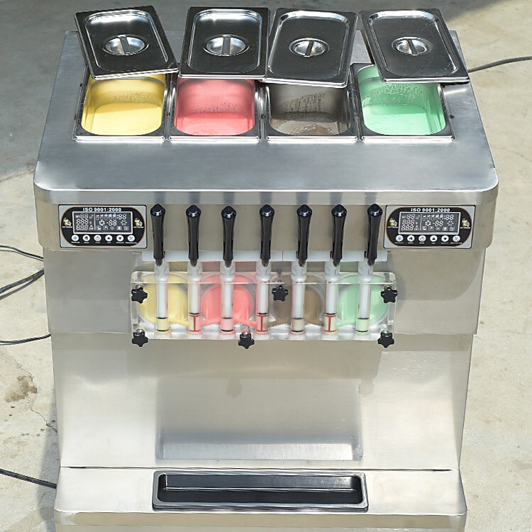 Commercial 4+3 mixed flavors soft ice cream machine upper tanks refrigerated