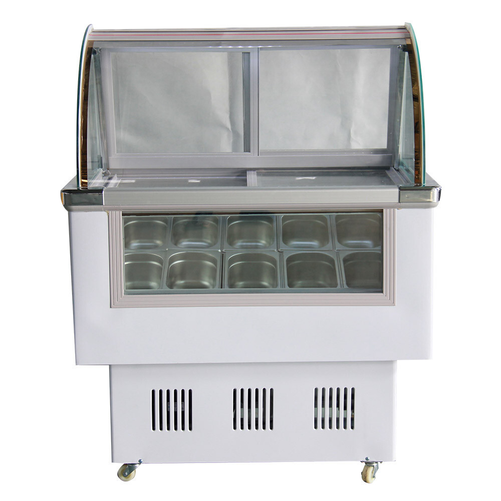 10 PAN Hard Ice Cream Showcase with LED Light Display Cabinet Freezer 220V 180W