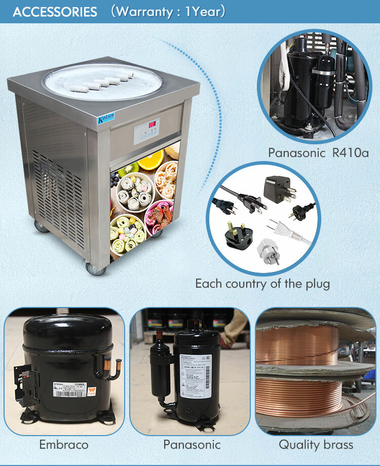 Kolice ETL Commercial 22″ round pan fry ice cream machine rolled ice cream maker