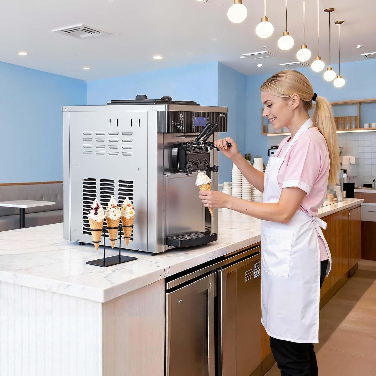 2200W Commercial Soft Serve Ice Cream Machine 3 Flavor 20-28L/H Countertop 6L