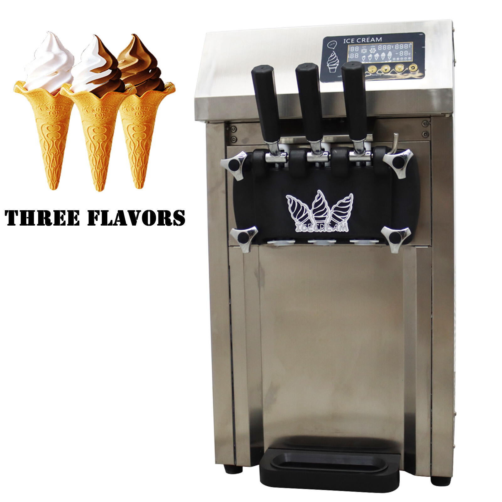 110V Three Flavors Auto Countertop Commercial Soft Serve Ice Cream Machine 1250W