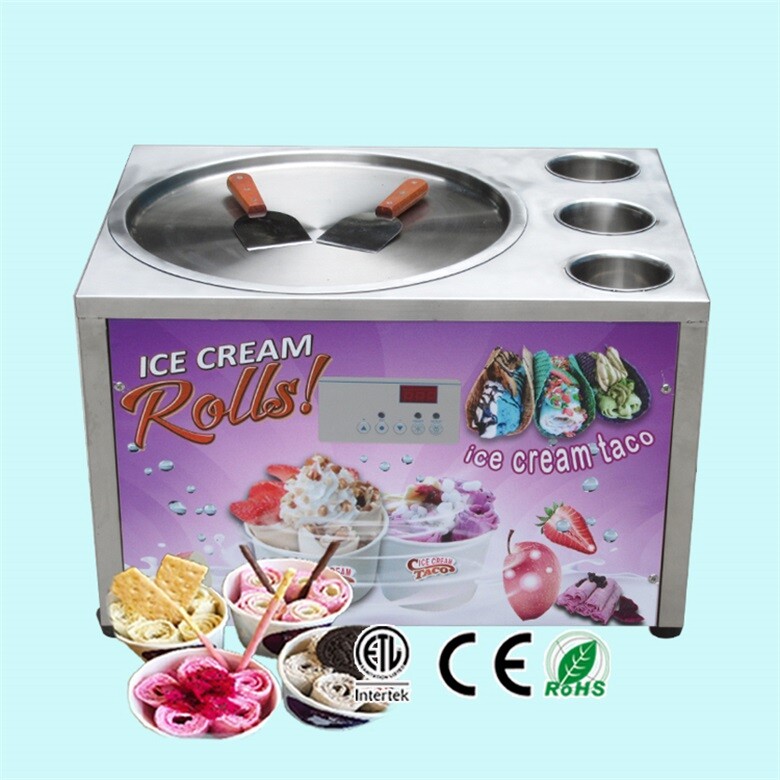 Kolice Countertop Fried Ice Cream Rolled Machine -18″ Round Pan with 3 Buckets