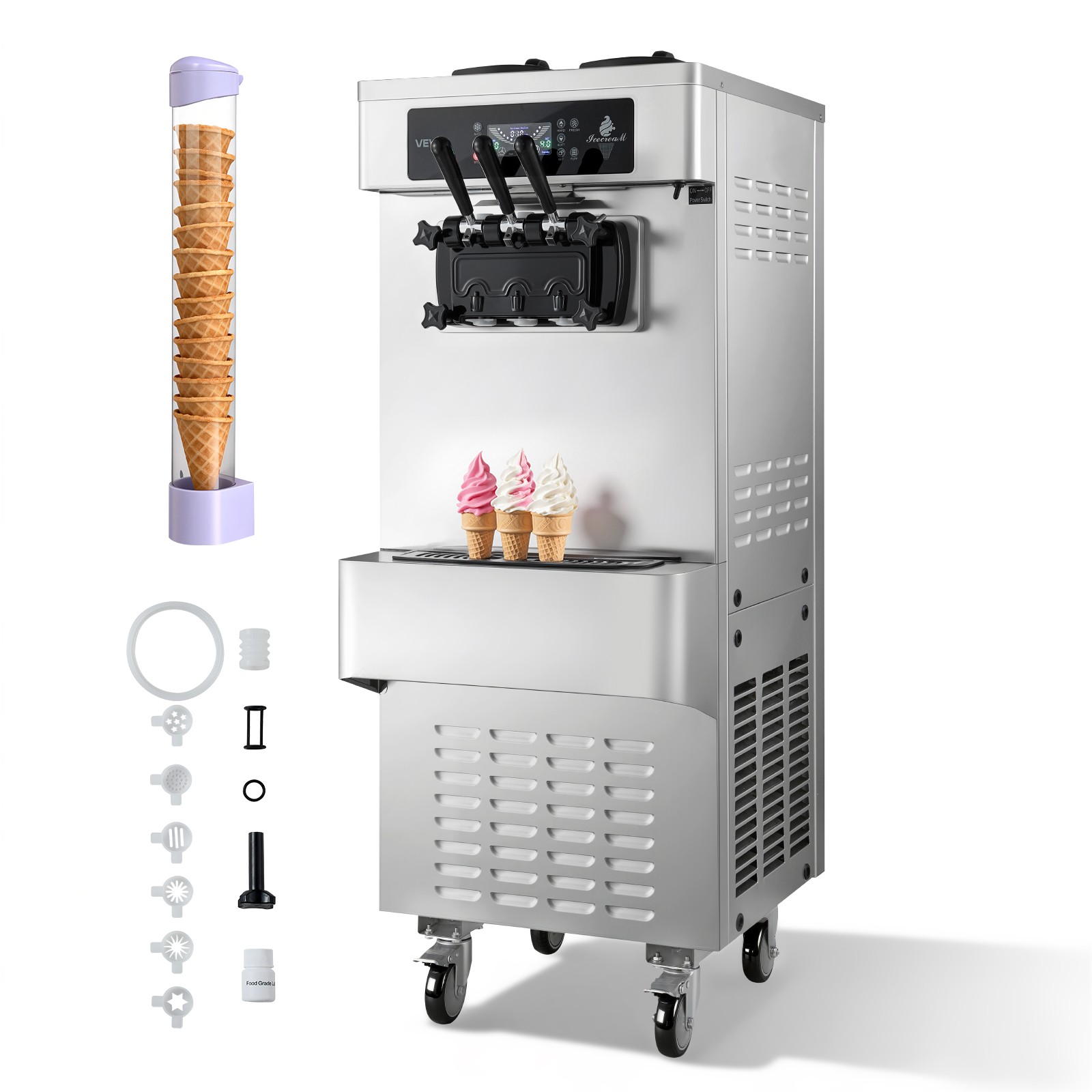 VEVOR Commercial Ice Cream Machine 2200W Pre-Cooling Ice Cream Maker 3 Flavors